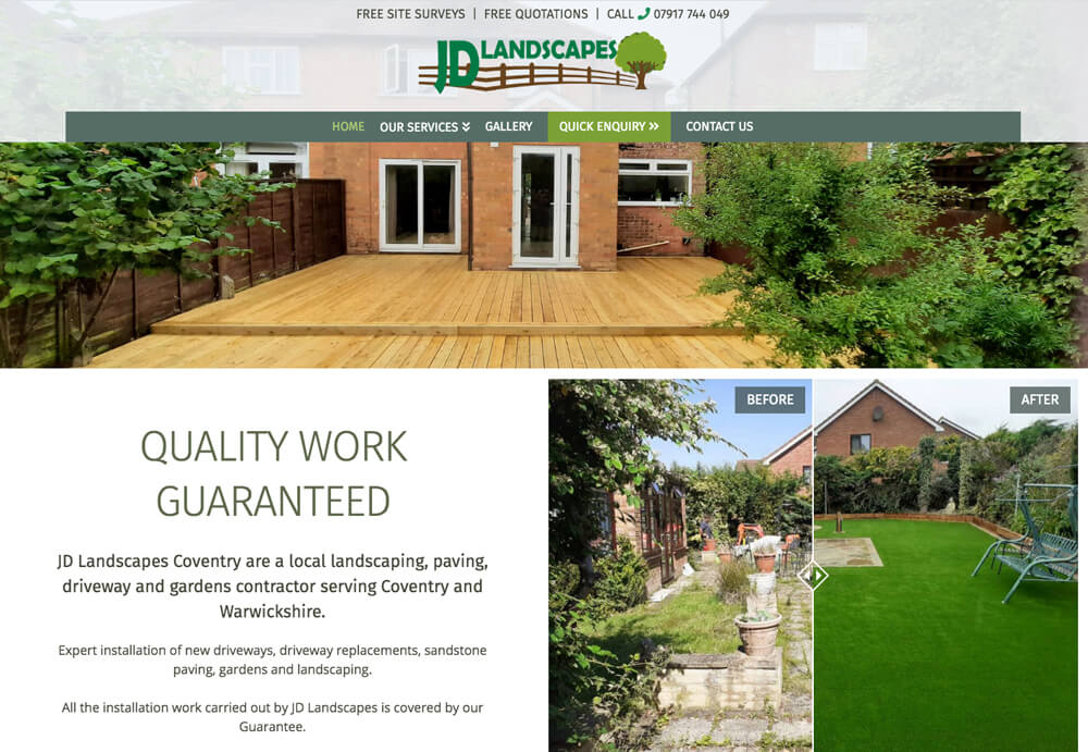 Screenshot of Web Design for JD Landscapes Coventry