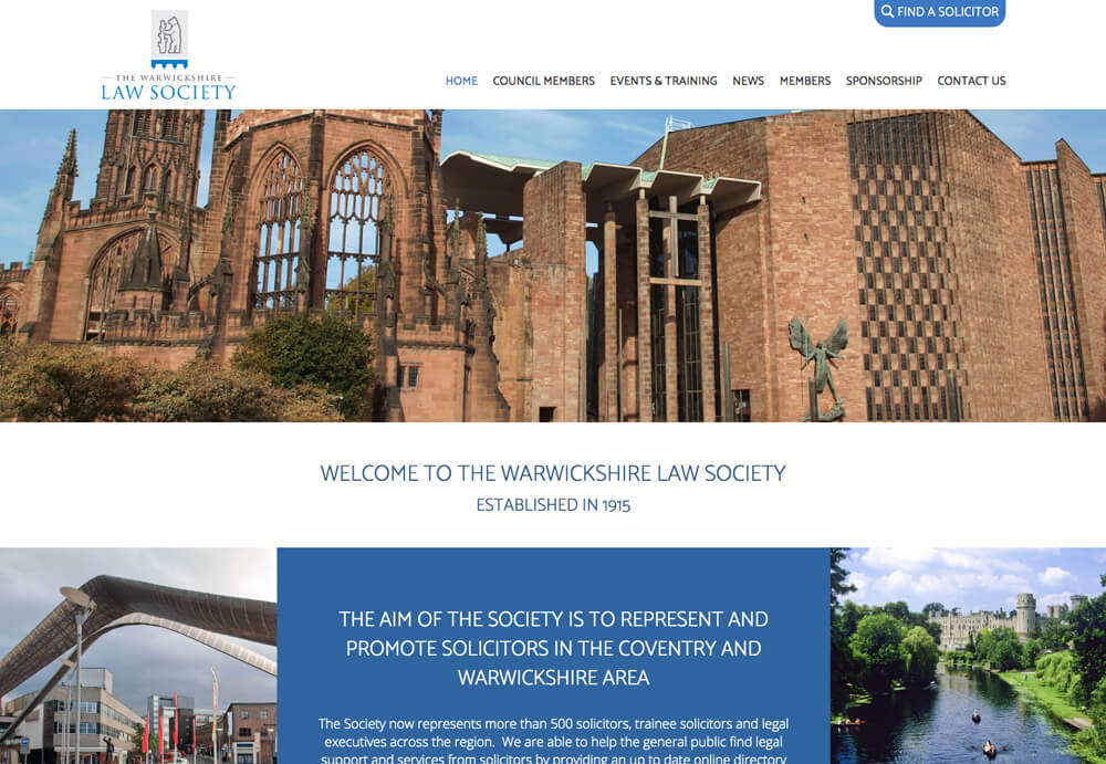 Screenshot of Web Design for The Warwickshire Law Society